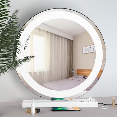 China Hot sale product light lit led stripe style hollywood round vanity mirror with USB port for sale