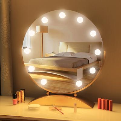 China Wholesale Round Hollywood Cosmetic Smart Lighted Custom Large Desk Table Led Vanity Makeup Mirror With Lights for sale