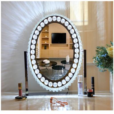 China Decorative New Design Cosmetic Led Lighted Mirror Crystal Framed Diamond Mirror for sale