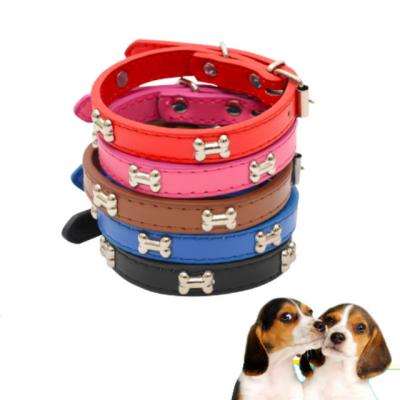 China Cat Small Dog Walking Collar Viable Decorated With Bone PU Leather Pet Collar Training On for sale