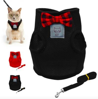 China Mesh Dog Cat Party Harness DETACHED Small Bowtie Pet Harness Walk Vest and Leash for sale