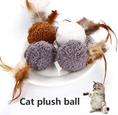 China Viable Funny Interactive Training Toys Wholesale Mint Toy Cat Teaser Playing Ball Pet Toys Ball Feather for sale