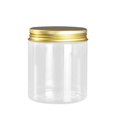 China Cosmetic Cream Jar Cosmetic Packaging Container 8 oz PET Plastic Jars With Gold Lid Transparent White Black Cap for sale