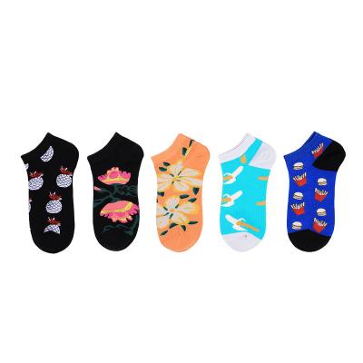 China Men Ankle Pattern Breathable Cheap Cotton Happy And Funny Print Food Prices Short Socks for sale