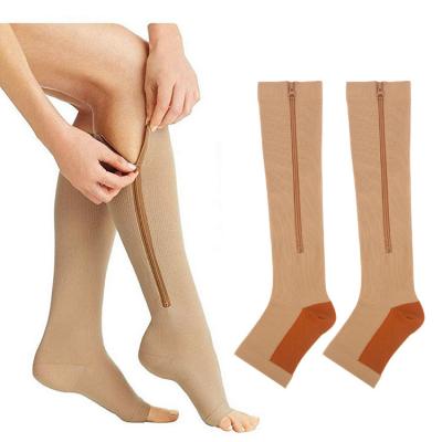 China High Quality QUICK DRY Pressure Sock With Zipper Compression Stockings Stretch High Knee Socks for sale