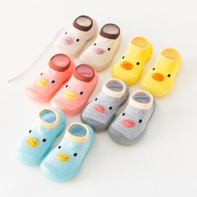 China Breathable Cheap Price Color Cartoon Duck Pattern Knitted Cotton Baby Shoes Socks for sale