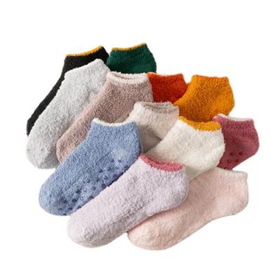 China Zhuji Floor Microfiber Slipper Socks Winter Shoes Fuzzy Anti Slip Dots Indoor Breathable Female Comfortable Dance Yoga Thick Home Slipper Socks for sale