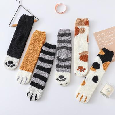 China Hot Fuzzy Fuzzy Socks Women Microfiber Crew Socks Cartoon Cat Paw Fleece Floor Cozy Velvet Winter Warm QUICK DRY Inside Sleep for sale