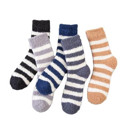 China Wholesale QUICK DRY Fuzzy Socks for Men's Classic Winter Stripe Microfiber Sleep Crew Comfortable Fluffy Warm Thick Soft Plush Socks Mens Socks for sale