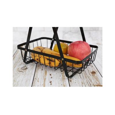 China Household Goods Storage Manufacturer Supply Kitchen Foldable Storage Rack Iron Fruit Basket With Handle for sale