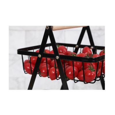 China Household Goods Storage Manufacturer Wholesale Kitchen Desktop Two Tier Fruit Basket With Handle for sale