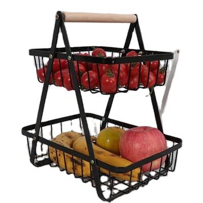 China Competitive Price Household Goods Storage Metal 2 Tier Iron Storage Foldable Bread Fruit Basket for sale