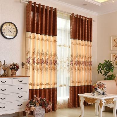 China Blackout 57 style simple European simulation patchwork peony embroidery curtain silk fabric for living room for sale