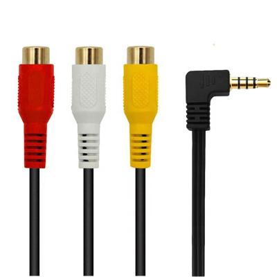 China Multimedia High Grade Right Angle Male To Female Video RCA Audio Adapter 3.5 To 3.5mm RCA Y Cable 4 Pole rca To 3.5mm Plug Cable for sale