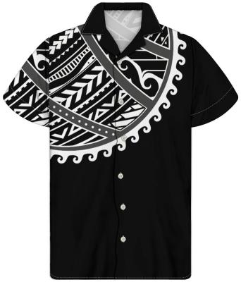 China Custom Anti Shrink Wholesale Green Polynesian Tribal Pattern Print With Shirts Mens Beach Design Plus Size Mens Shirt for sale