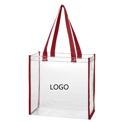 China Handled Promotional Custom Design Clear PVC Shopping Bag Vinyl Stadium Tote Bag for sale