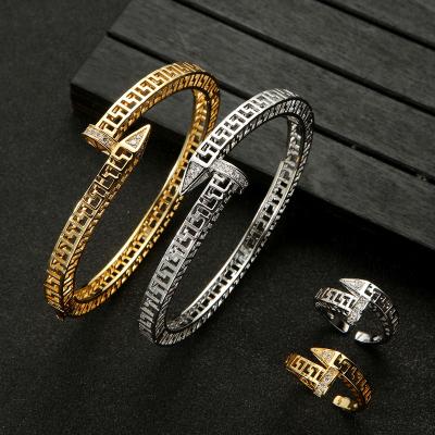 China New Retro FASHIONABLE Punk Zircon Stud Adjustable Bracelet Ring Set For Women for sale