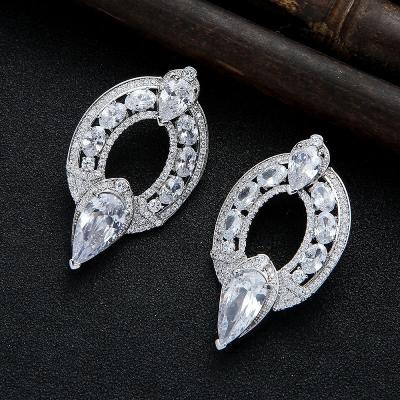 China Fashion Designer Silver Brass Zircon Long Color Keeping Tassel Crystal Drop Stone Long Earring For Women for sale