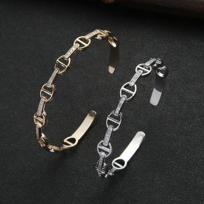 China Luxury High Quality Copper Inlaid Zircon Open Chain Bracelet Bangles for sale