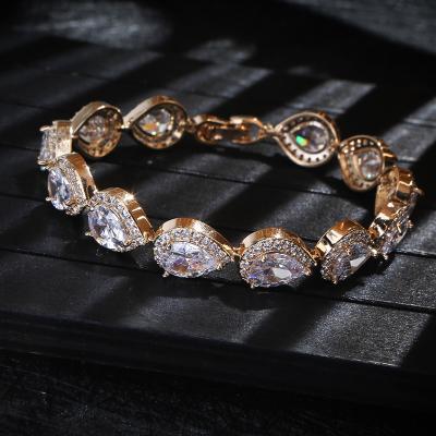 China Luxury Hot Selling Cubic Zirconia Women Drop Shaped 18k Gold Plated Bracelet for sale