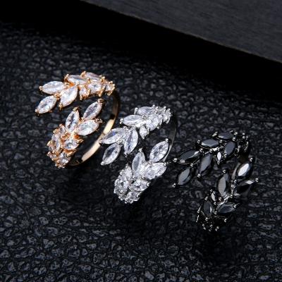 China FASHIONABLE hot selling personality opening adjustable zircon wheat ear flower type with diamond ring for women for sale