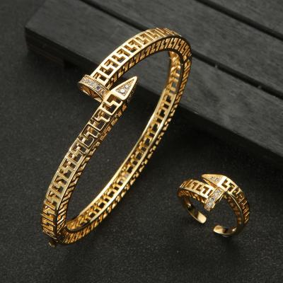 China TRENDY Retro Statistical Institute of Statistics Punk Zircon Nail Adjustable Bracelet Ring Set For Women for sale