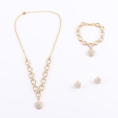 China FASHIONABLE Heart Chain Wholesale Hot Sale Necklace Bracelet Earrings Ladies Gift Wedding Jewelry Set for sale