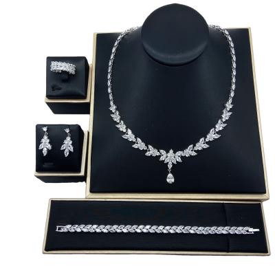 China Romantic High Quality Luxury Bridal Jewelry Sets Cubic Zirconia Wedding Necklace Earring Sets for sale