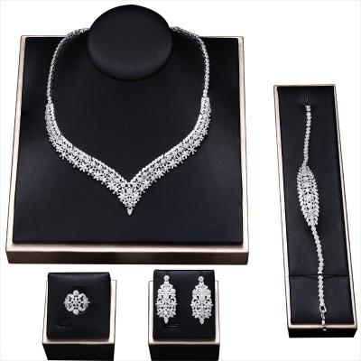 China 2021 Zircon Necklace And Earring Women Romantic Jewelry Sets For Bridal Wedding for sale