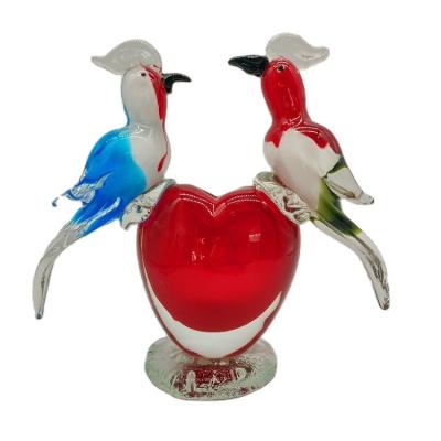 China International Double Love Birds With Heart Decoration Glass Art Glass Sculpture for sale