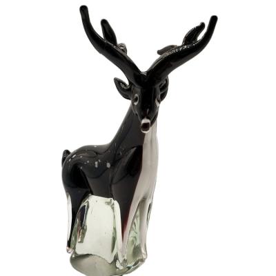 China China Handmade Glass Sculpture Art Decoration Black Glass Deer With Base for sale