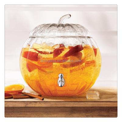 China China 2.2 Gal Mouth Blown Pumpkin Shape Beverage Glass Dispenser Beverage Jar for sale