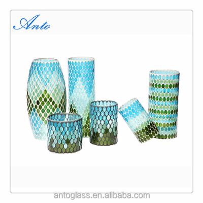 China Fashionable Glass Mosaic Mirror Vases Candle Holders Drum And Cylinder Shape For Decoration for sale