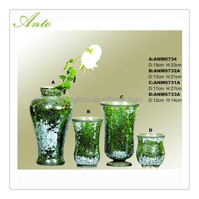 China Wedding Decoration Green Color Mosaic Glass Vases Lantern Home Decoration Or Candle Holder Places To Wedding Centerpiece Decoration for sale