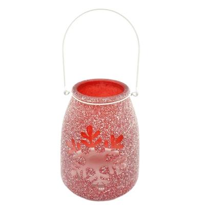 China Factory Price Eco - Friendly Red Votive Rose Shaped Glass Candle Holder With Metal Hanger for sale