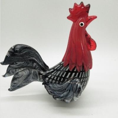 China Home Decoration Creative Murano Glass Rooster With White Stripes Art Glass Animal Figurine for sale