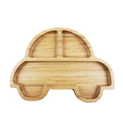 China Eco-friendly Car Shape Divided Bamboo Dish Baby Bamboo Dish With Stay Put Suction Ring for sale