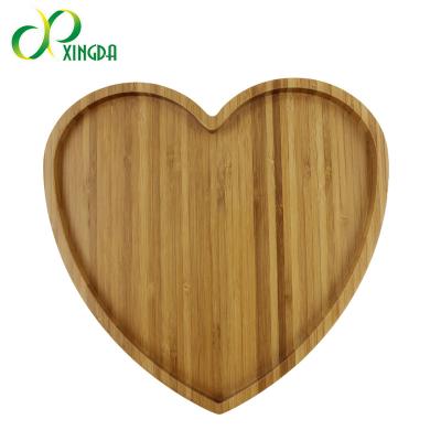 China Sustainable Natural Bamboo Heart Shape Dishes Bamboo Reusable Dish for sale