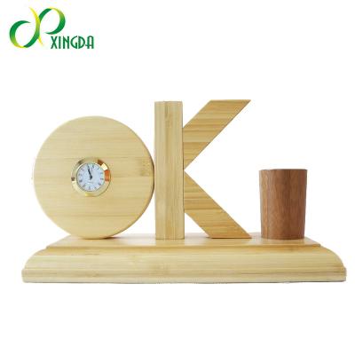 China Europe Factory Can Customize Bamboo OK Shaped Table Clock For Kids for sale