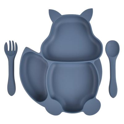 China Minimalist Squirrel Silicone Dish Set With Spoon Fork Baby Dish Set for sale