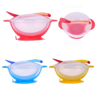 China BPA Free Baby Feeding Bowl With Spoon Learning Dishes Tableware Children Plate Sucker Bowl Toddler Baby Children Kids Feeding Lid Training for sale