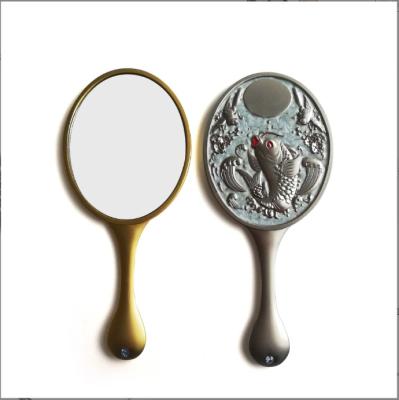 China Factory Personalized Custom Cosmetic Mirror Makeup Metal Plated To Handle Hand Held With Logo Custom Cosmetic Hand Mirrors For Women for sale