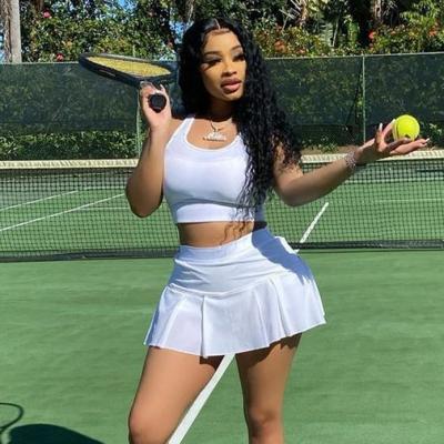 China 2022 Washable White Pantskirt Sports Wear Ladies Summer 2pc Crop Top Pleated Two Piece Skort Women Short Skirt Sets Tennis Skirts Set for sale