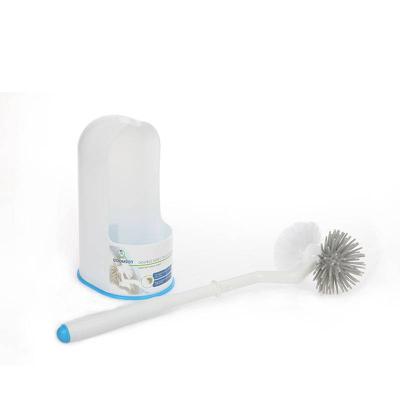 China Durable Plastic Double Sides Toilet Bowl Reading Brush Toilet Brush With White And Blue Holder Set White Silicon Toilet Brush for sale