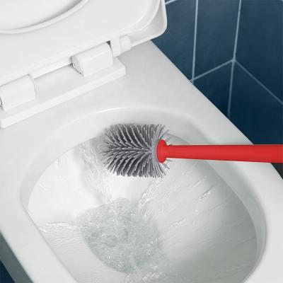 China Best Selling Viable Plastic TPR Bathroom Toilet Reading Brush Silicon Toilet Brush With White Holder for sale