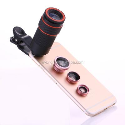 China Extendable Design 4 in 1 Cell Phone 8x Fish Eye Mobile Phone Camera Telephoto Lens 100x36mm for sale