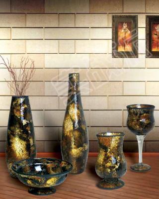 China Art Decor Luxury Amber with Black Mixed Mosaic Vase for Home Living for sale