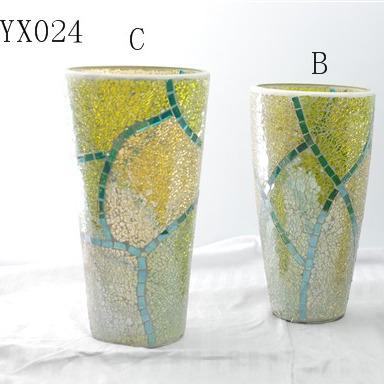 China Art Decor Set of 2 Yellow with Green Mosaic Vase for Home Decorations for sale