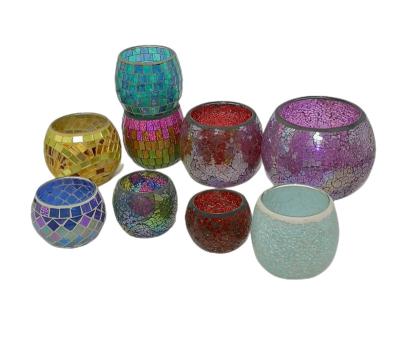 China Handmade ECO-frendly Inlayed Mosaic Craft Glass Candle Holder For Votive Centerpiece Tealight Lighting Candle Table Jar for sale