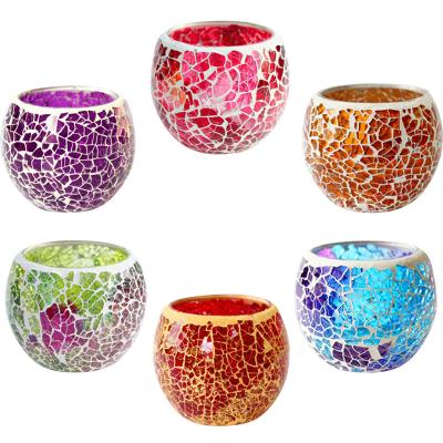 China Luxury Home Decoration Mosaic Candle Jars Glass Tea Light Votive Holder for sale